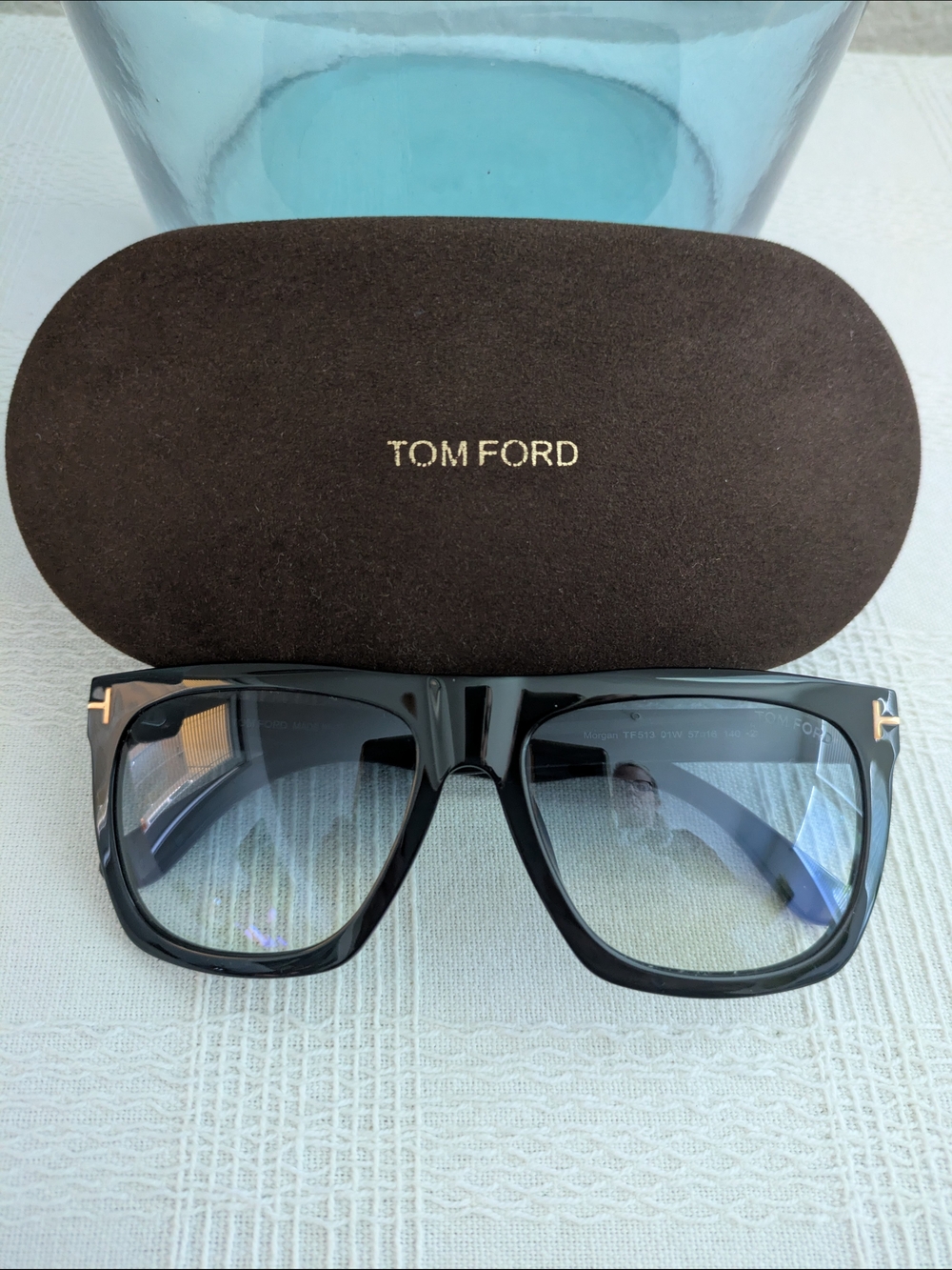 Tom Ford Black Square Sunglasses with Gold Accents